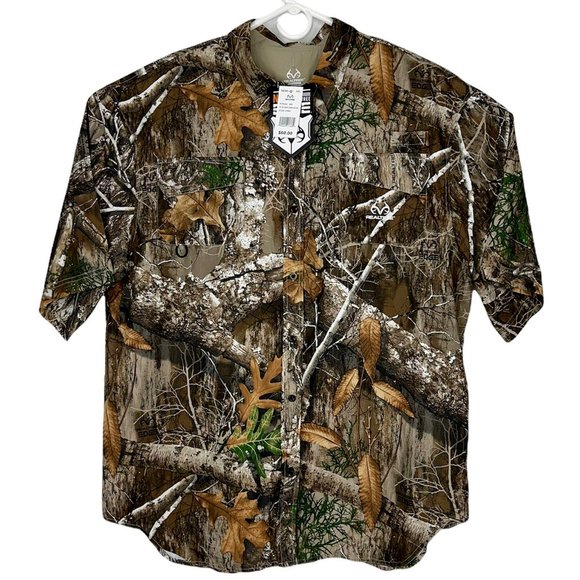 Realtree Edge Mens Hunting Shirt Brown Camouflage Pockets Short Sleeve XXL New - Picture 1 of 12